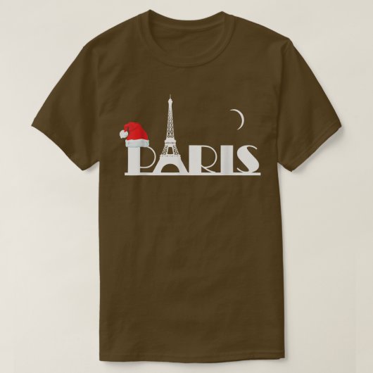 Paris at night and the Eiffel Tower with Santa hat T-Shirt (Design vorne)