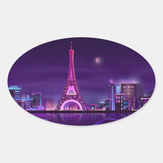 Paris at night ovaler aufkleber (Vorderseite)