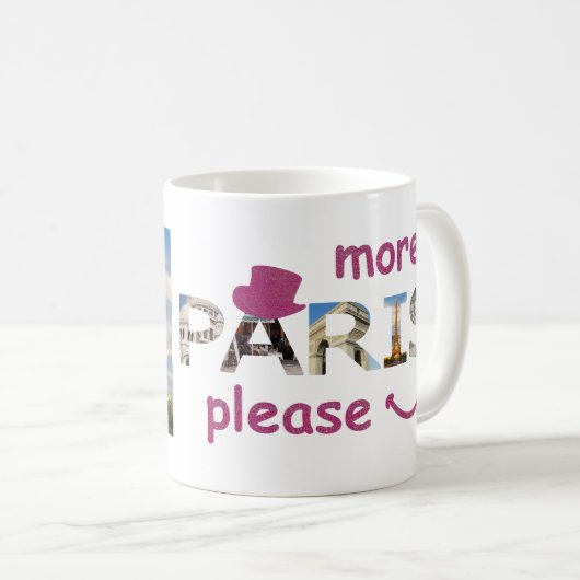 Paris Attraktionen Mehr Paris Bitte rosa Glitzer Kaffeetasse (VorderseiteRechts)