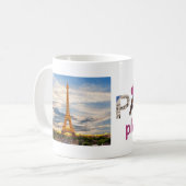 Paris Attraktionen Mehr Paris Bitte rosa Glitzer Kaffeetasse (Vorderseite Links)