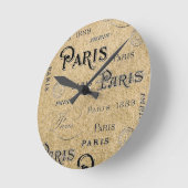 Paris auf Burlap Runde Wanduhr (Winkel)
