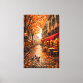 Paris Autumn Café Street – Warm Fall Canvas Art Leinwanddruck (Vorderseite)