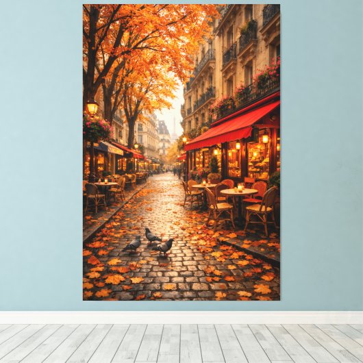 Paris Autumn Café Street – Warm Fall Canvas Art Leinwanddruck (Insitu (Holzboden))