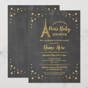 Paris Baby Duschkabine Gold Eiffel Tower Einladung