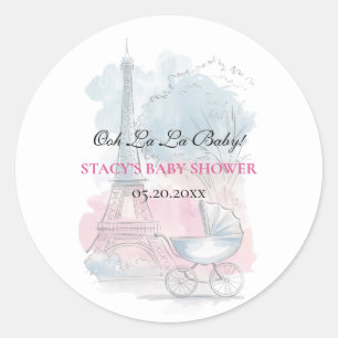 Paris Baby Shower Eiffelturm Geschlechtsneutral Runder Aufkleber