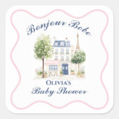 Paris Baby Shower Parisian Cafe Tea Party Quadratischer Aufkleber (Vorderseite)