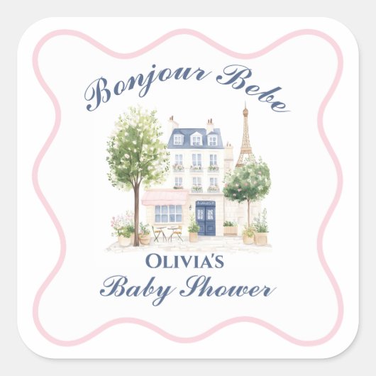 Paris Baby Shower Parisian Cafe Tea Party Quadratischer Aufkleber (Vorderseite)