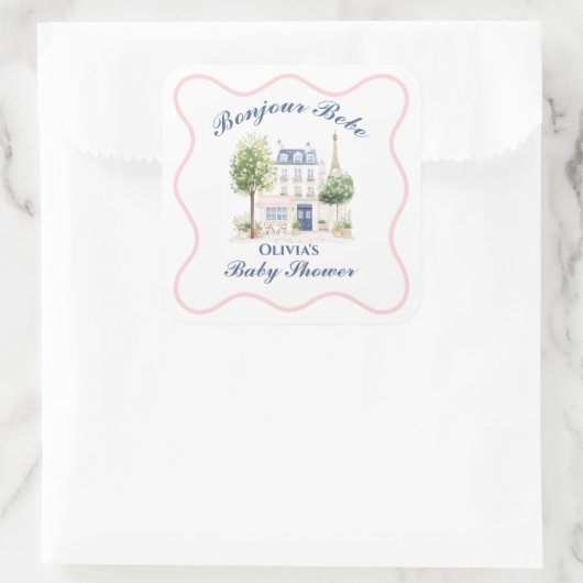Paris Baby Shower Parisian Cafe Tea Party Quadratischer Aufkleber (Tasche)