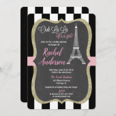 Paris-Babypartyeinladungsmädchen-Tafelrosa Einladung (Vorne/Hinten)