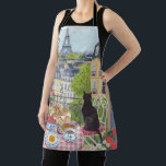 Paris Balcony Breakfast Cat Eiffel Tower Kitchen Schürze<br><div class="desc">Cook and bake in charming Parisian style with this illustrated kitchen apron featuring a delightful balcony breakfast scene. A black cat sits peacefully overlooking the rooftops of Paris and the Eiffel Tower while croissants, strawberries, and coffee are set on a classic French café table. This elegant apron brings the cozy...</div>