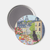 Paris Balcony Cat Breakfast Eiffel Tower Fridge Magnet (Vorderseite/Rückseite)