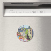 Paris Balcony Cat Breakfast Eiffel Tower Fridge Magnet (In Situ (Geschirrspüler))