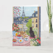 Paris Balcony Cat Breakfast Eiffel Tower Greeting Karte (Vorderseite)