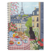 Paris Balcony Cat Breakfast Eiffel Tower Notebook Notizblock (Vorderseite)