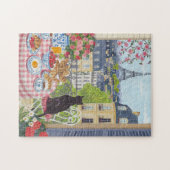 Paris Balcony Cat Breakfast Eiffel Tower Puzzle (Horizontal)