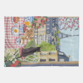 Paris Balcony Cat Breakfast Eiffel Tower Tea Towel Geschirrtuch (Horizontal)