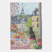 Paris Balcony Cat Breakfast Eiffel Tower Tea Towel Geschirrtuch (Vertikal)