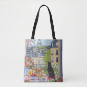 Paris Balcony Cat Breakfast Eiffel Tower Tote Bag Tasche (Vorderseite)