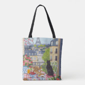 Paris Balcony Cat Breakfast Eiffel Tower Tote Bag Tasche (Rückseite)