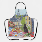 Paris Balkon Frühstück Katze Eiffelturm Küche Schürze (Vorderseite)