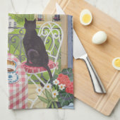 Paris Balkon Katze Frühstück Eiffelturm Geschirrtu Geschirrtuch (Viertel Falte)