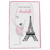 Paris Ballerina, Eiffelturm Rosa Ballett Geburtsta Mittlere Geschenktüte (Vorderseite)