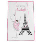 Paris Ballerina, Eiffelturm Rosa Ballett Geburtsta Mittlere Geschenktüte (Rückseite)