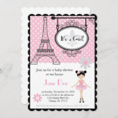 Paris Ballerina Einladung zum Duschen/Geburtstag (Vorne/Hinten)