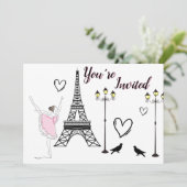 Paris Ballerina und der Eiffelturm Einladung (Stehend Vorderseite)