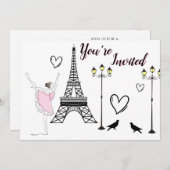 Paris Ballerina und der Eiffelturm Einladung (Vorne/Hinten)