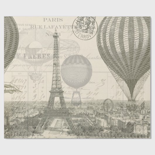 Paris Ballonfahrt Geschenkpapier (Flach)