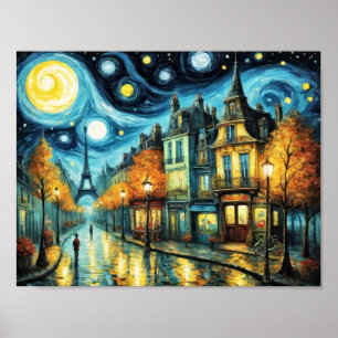 Paris bei Nacht im Van-Gogh-Stil Poster