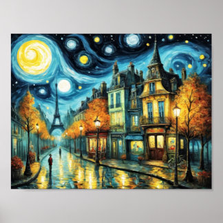 Paris bei Nacht im Van-Gogh-Stil Poster