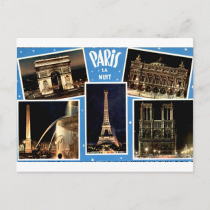 Paris bei Nacht Vintage Landmark Collage Postkarte