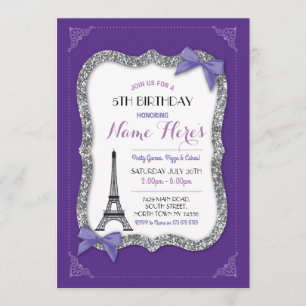Paris Birthday Girl's Lila Eiffelturm Einladung