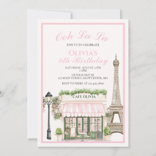 Paris Birthday Pariser Café Einladung (Vorderseite)