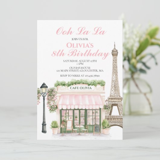 Paris Birthday Pariser Café Einladung (Stehend Vorderseite)