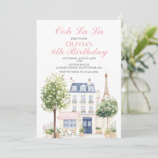 Paris Birthday Pariser Café - Wine Bar Party Einladung (Stehend Vorderseite)