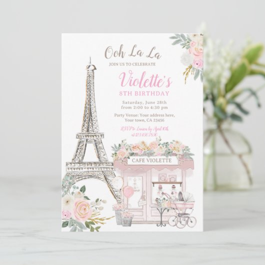 Paris Birthday Party Themed Einladung (Stehend Vorderseite)