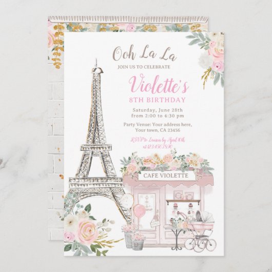 Paris Birthday Party Themed Einladung (Vorne/Hinten)