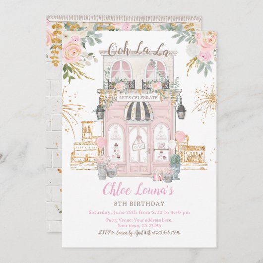 Paris Birthday Party Themed Einladung (Vorne/Hinten)