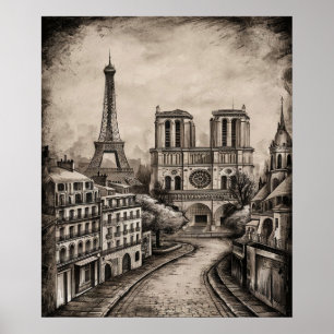 Paris Black and White Poster