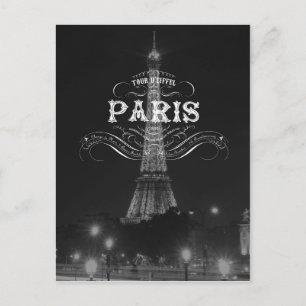 Paris Black and White Travel Postcard Eiffelturm Postkarte