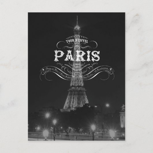 Paris Black and White Travel Postcard Eiffelturm Postkarte (Vorderseite)