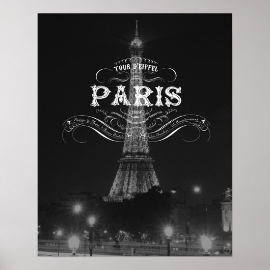 Paris Black and White Travel Poster Eiffelturm (Vorne)