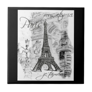 Paris Black & White Eiffel Tower Street Scene Fliese