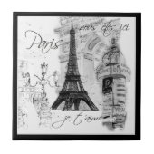 Paris Black & White Eiffel Tower Street Scene Fliese (Vorderseite)