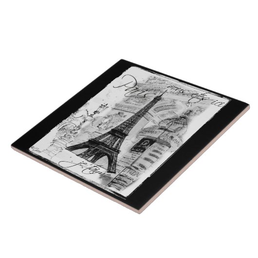 Paris Black & White Eiffel Tower Street Scene Fliese (Seite)