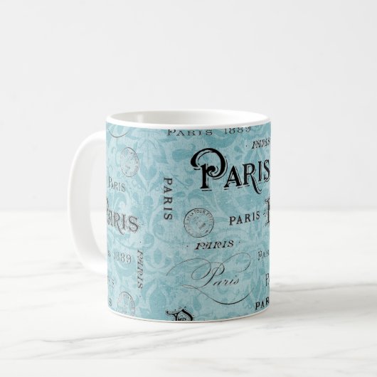 Paris | Blauer Damast Kaffeetasse (Vorderseite Links)