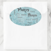 Paris | Blauer Damast Ovaler Aufkleber (Tasche)
